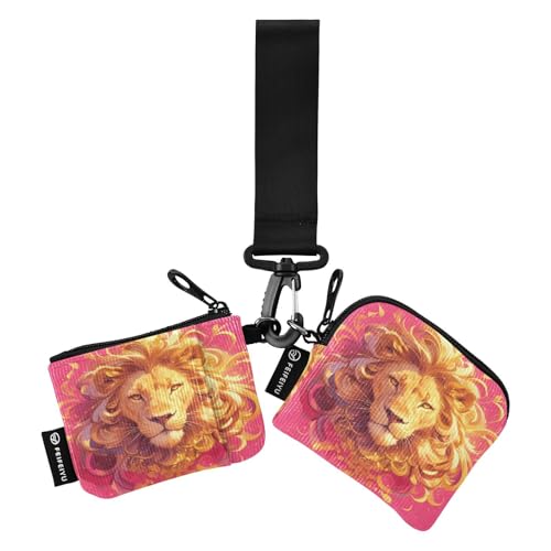 linqin Lion Face Damen Münzgeldbörse Kartenhalter Kompakte Größe Münzbörse Geldbörse Tasche mit Handgelenkschlaufe für Damen Mädchen 2 Stück, Löwengesicht, Hot Pink, 1 size von linqin