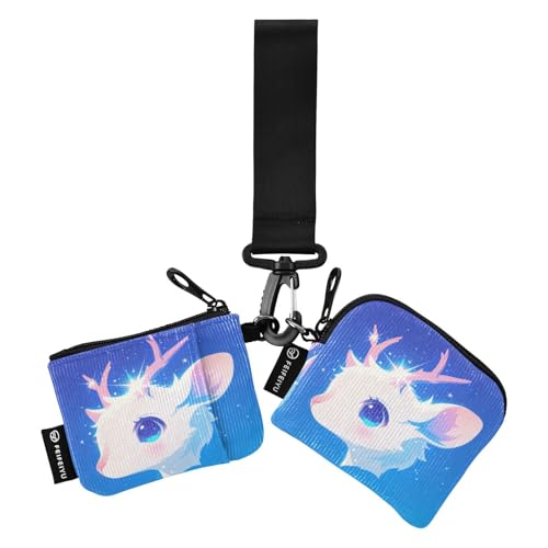 linqin Little Cute Deer Damen Kartenetuis Kleingeldhalter Minimalistische Handgelenktasche Schlüsselhalter mit Handgelenkschlaufe für Damen Mädchen 2 Packungen, Little Cute Deer, 1 size von linqin