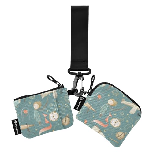 linqin Little Prince Green Damen Dual Wallets Busniess Kartenetuis Große Kapazität Visitenkartenetui Geld Organizer mit Reißverschluss Münzfach für Damen Mädchen 2 Packungen, Little Prince Green, 1 von linqin