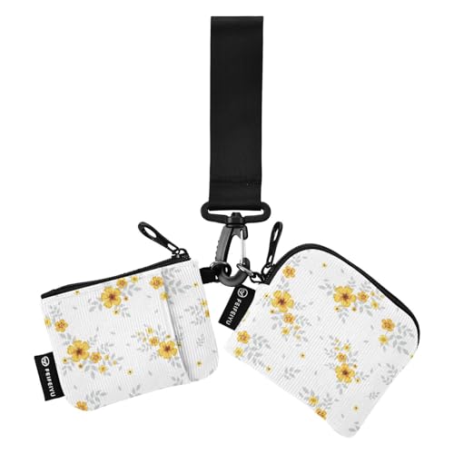 linqin Little Yellow Blossom Flowers Damen Kartenetuis Kleingeldhalter Kleine abnehmbare Münzgeldbörse Geldbörse Tasche mit Schlüsselanhänger für Männer Frauen 2 Stück, Kleine gelbe Blütenblumen, 1 von linqin