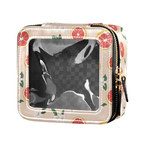 linqin Lustige Kosmetiktasche mit Grapefruit, pfirsichfarben, klein, Kosmetiktasche aus Leder für Damen, Lustige Grapefruit Pfirsich, 1 size von linqin
