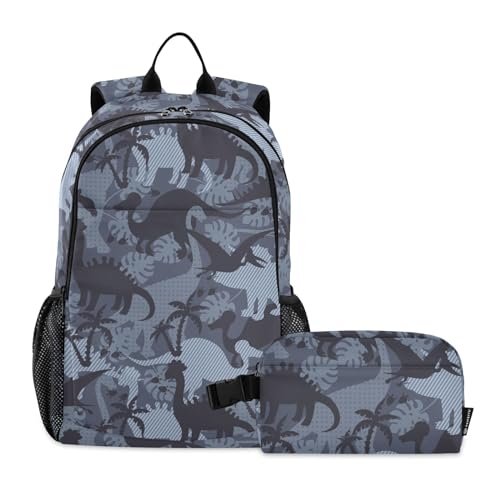 linqin Lustiger blauer Dinosaurier-Jungen-Rucksack mit Lunchtasche, Schultasche mit Lunchtasche, Jungen-Rucksäcke und Lunchbox 7-10 von linqin