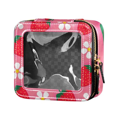 linqin Make-up-Tasche, Erdbeerblumen, transparent, wasserdicht, Reise-Kulturbeutel, Kosmetiktasche, Organizer für Fliegen, Erdbeerblumen, 1 size von linqin