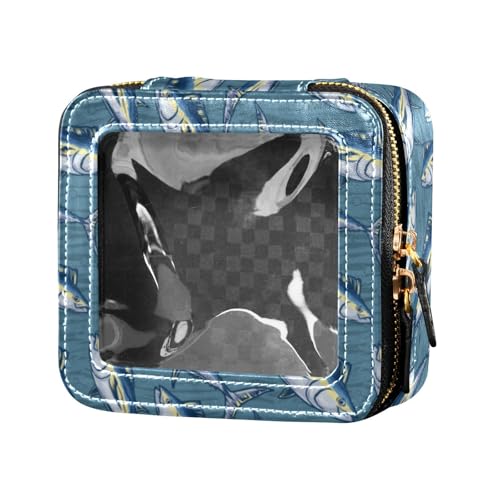 linqin Make-up-Tasche, Motiv: blauer Thunfisch, bunte Fische, transparent, klein, wasserdicht, Reise-Kulturbeutel, kleine Kosmetiktasche für Geldbörse zum Fliegen, Blauer Meeres-Tunfisch, 1 size von linqin