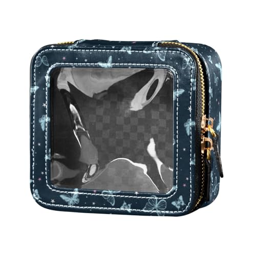 linqin Make-up-Tasche für Geldbörse, Kulturbeutel, Reise-Kosmetiktasche, Motiv: blaue Schmetterlinge und Sterne, transparent, Blaue Schmetterlinge und Sterne, 1 size von linqin