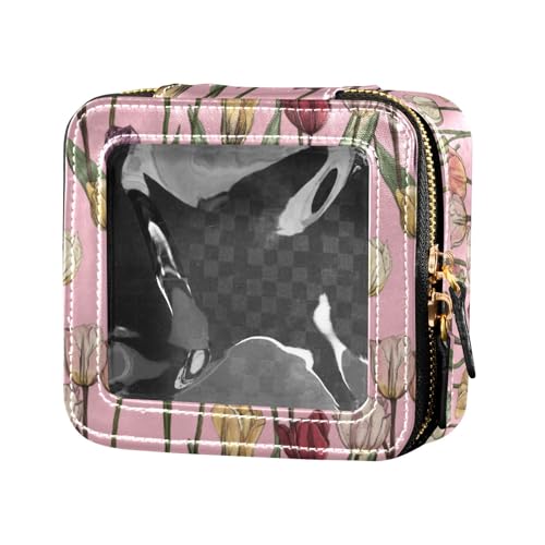 linqin Make-up-Tasche mit Pfirsich-Tulpen, transparent, kleine Reisetaschen für Toilettenartikel, Leder, Organizer-Taschen für Damen, Pfirsich-Tulpen, 1 size von linqin