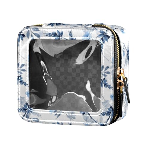 linqin Make-up-Tasche mit Reißverschluss, wasserdicht, transparent, mit Reißverschluss, kleine Kosmetiktasche für Geldbörse zum Fliegen, Blau, blaue blumen, 1 size von linqin