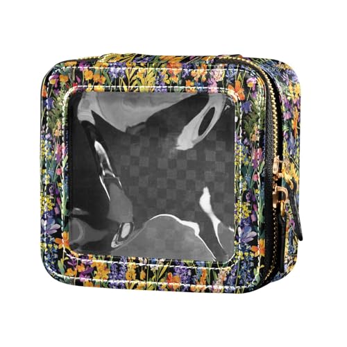 linqin Make-up-Tasche mit bunten Herbstblumen, Lavendel, transparent, Reisetaschen für Toilettenartikel, Leder-Organizer-Tasche für Damen, Blumen Lavendel, 1 size von linqin