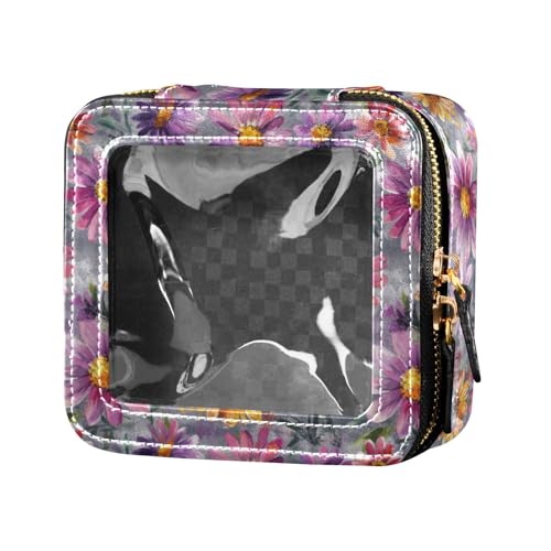 linqin Make-up-Tasche mit dunkelvioletten Blumen, wasserdicht, transparent, Reisetaschen für Toilettenartikel, Leder, Organizer-Tasche für Damen, Dunkelviolette Blumen, 1 size von linqin