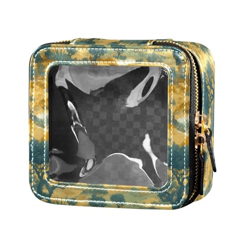 linqin Make-up-Tasche mit grünen Bäumen, transparent, Leder, Kulturbeutel, Hautpflege-Tasche für Damen, Retro-grüne Bäume, Einheitsgröße, Grüne Bäume im Retro-Stil, 1 size von linqin