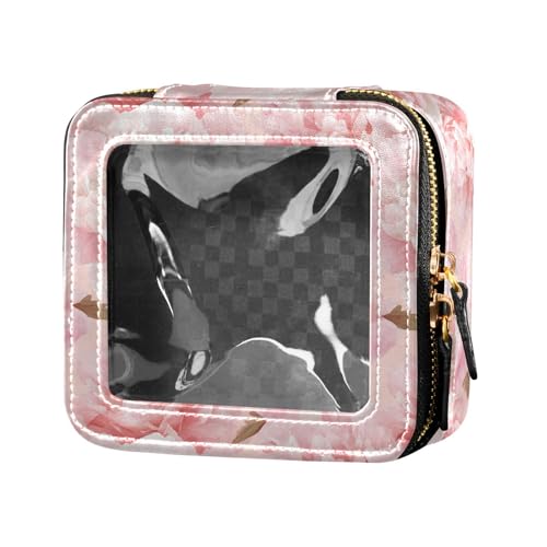 linqin Make-up-Tasche mit niedlichem Pfingstrosenmotiv, transparent, für Geldbörse, Kulturbeutel, Mini-Make-up-Behälter für Reisen, Niedliche pfirsichfarbene Pfingstrosen, 1 size von linqin