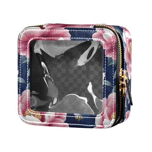 linqin Make-up-Tasche mit niedlichem Pfingstrosenmotiv, transparent, für Geldbörse, Reisetasche, Toilettenartikel, kleine Kosmetiktasche für Geldbörse zum Fliegen, Niedliches Pfingstrosenblau, 1 size von linqin