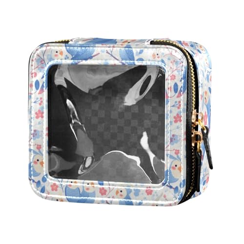 linqin Make-up-Tasche mit niedlichen Vögeln, transparent, klein, für Geldbörse, Kulturbeutel, Make-up-Tasche, Organizer für Reisen, blaue niedliche Vögel, Einheitsgröße, Blaue süße Vögel, 1 size von linqin