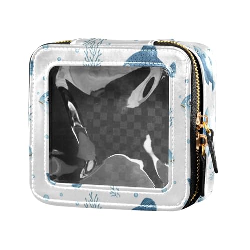 linqin Make-up-Tasche mit niedlichen blauen Fischen, transparent, klein, für Geldbörse, Kulturbeutel, Make-up-Tasche, Organizer für Fliegen, Niedliche blaue Fische, 1 size von linqin