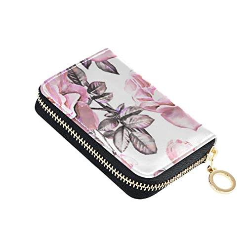 linqin Mini-Kartenetui, risikofreie Tasche, Geldbörse für Mädchen, RFID-Kartenetui, Brieftasche für die Arbeit, rosa Blumen Blätter, Rosa Blumen und Blätter., Einheitsgröße, Classic von linqin