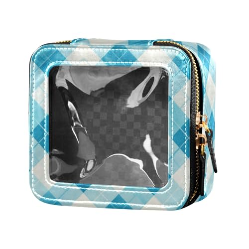 linqin Mini-Make-up-Tasche, Kulturbeutel, Kosmetiktasche, Organizer für Reisen, dunkelblaues Karo, 1 Größe, Dunkelblaues Karomuster, 1 size von linqin