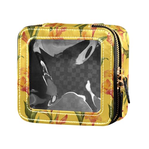 linqin Mini-Make-up-Tasche, Kulturbeutel, Make-up-Tasche, Organizer für Fliegen, Gelb, Gelb mit Blumenmuster, 1 size von linqin