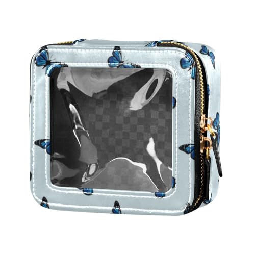 linqin Mini-Make-up-Tasche, Kulturbeutel mit Reißverschluss, kleine Kosmetiktasche für Damen, Dunkelblau mit Schmetterlingen, transparent, Dunkelblaue Schmetterlinge, 1 size von linqin