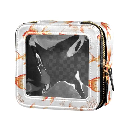 linqin Mini-Make-up-Tasche, Motiv: Cartoon-Goldfisch, transparent, Reise-Kulturbeutel, Leder-Organizer-Tasche für Damen, Cartoon-Goldfisch, 1 size von linqin