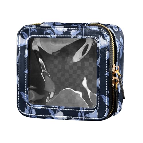linqin Mini-Make-up-Tasche, Retro-Stil, blaue Blumen, transparentes Leder, Kulturbeutel, Make-up-Organizer für Reisen, Retro-blaue Blumen, 1 size von linqin