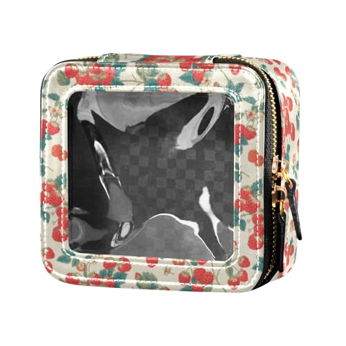 linqin Mini-Make-up-Tasche im Retro-Stil, Himbeeren-Design, transparent, mit Reißverschluss, Mini-Make-up-Behälter für Damen, Retro Himbeere Beige, 1 size von linqin