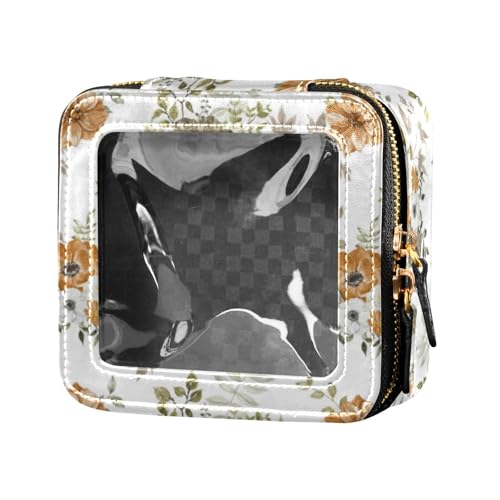 linqin Mini-Make-up-Tasche mit Aquarell-Blumenmuster, transparent, Reise-Kulturbeutel, Leder-Kosmetiktasche für Damen, Aquarell Floral, 1 size von linqin