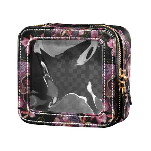 linqin Mini-Make-up-Tasche mit Totenkopf-Stickerei, transparent, Reise-Kulturbeutel, Nagellack-Organizer-Tasche für Damen, Totenkopf-Stickerei, 1 size von linqin