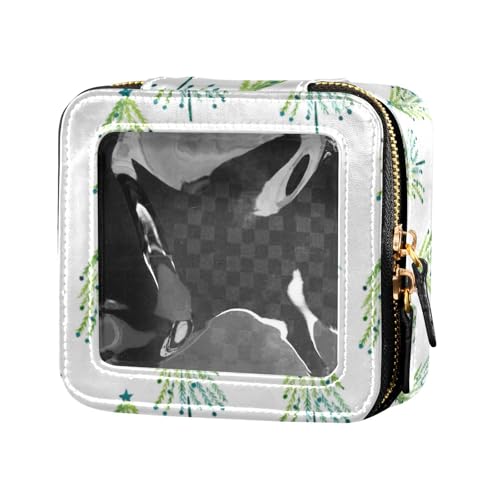 linqin Mini-Make-up-Tasche mit Weihnachtsbäumen, transparent, mit Reißverschluss, Leder-Kosmetiktasche für Damen, Bäume, Aquarell, 1 size von linqin