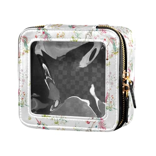 linqin Mini-Make-up-Tasche mit bunten Einhörnern, transparent, Leder, Kulturbeutel, Make-up-Organizer zum Fliegen, Bunte Einhörner, 1 size von linqin