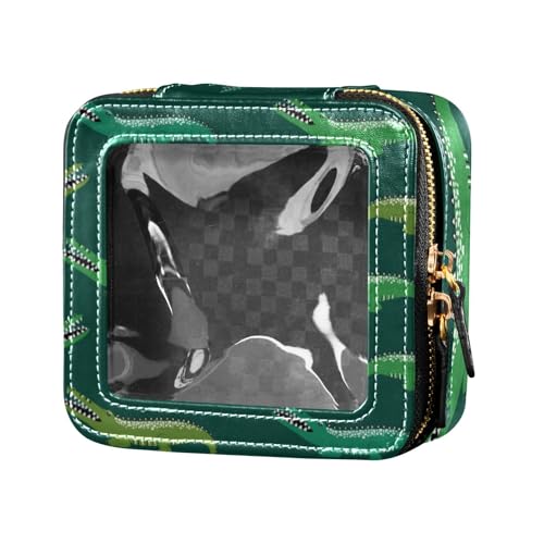 linqin Mini-Make-up-Tasche mit lustigem Krokodil-Design, transparentes Leder, Kulturbeutel, Make-up-Tasche, Organizer für Fliegen, Grün, Krokodil 01, 1 size von linqin