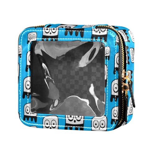 linqin Mini-Make-up-Tasche mit niedlichem Cartoon-Totenkopf-Design, transparent, für Reisen, Kulturbeutel, Nagellack-Organizer, Blau, Niedlicher Cartoon-Totenkopf, 1 size von linqin