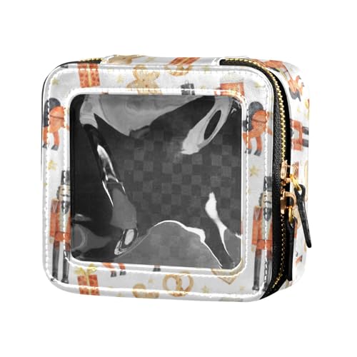 linqin Mini-Make-up-Tasche mit weihnachtlichem Nussknackerpferd, Lebkuchen, transparent, Leder, Kulturbeutel, Hautpflege-Tasche für Damen, Nussknacker Pferd, 1 size von linqin
