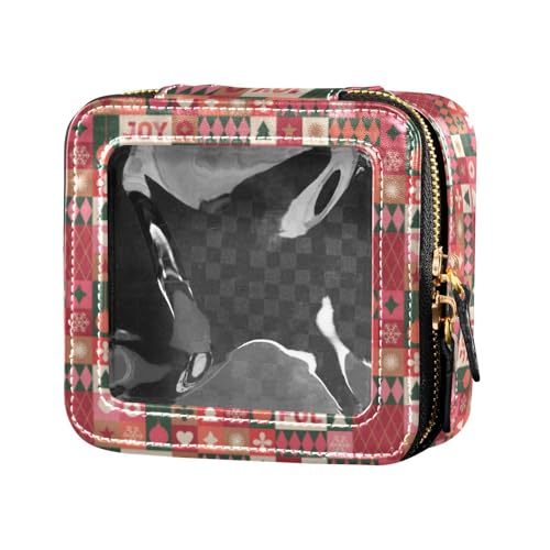 linqin Mini-Make-up-Tasche mit weihnachtlichen Symbolen, transparent, Leder, Kulturbeutel, Make-up-Organizer für Reisen, Weihnachtssymbole Elemente, 1 size von linqin