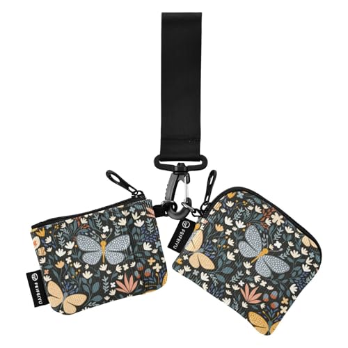 linqin Münzbeutel für Damen, Blumenmotiv, Schmetterlingswiese, Kartenhalter, großes Fassungsvermögen, Kartenhalter mit Schlüsselanhänger, für Männer und Frauen, 2 Stück, Blumige Schmetterlingswiese, 1 linqin Münzbeutel für Damen, Blumenmotiv, Schmetterlingswiese, Kartenhalter, großes Fassungsvermögen, Kartenhalter mit Schlüsselanhänger, für Männer und Frauen, 2 Stück, Blumige Schmetterlingswiese, 1 von linqin