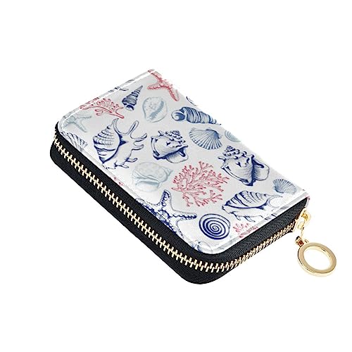 linqin Muscheln Korallen Seesterne Kleiner Kartenorganizer für Mädchen Risikofrei RFID-blockierende Brieftaschen Leder Reißverschluss Kreditkartenfächer, Muscheln Korallen Seesterne, 1 size, Classic von linqin