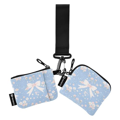 linqin Niedliche Fliegen Blau Damen Geldbörsen Kartenetuis Klein Tragbar Kartenetui Geld Organizer mit Handgelenkschlaufe für Arbeit Reisen 2 Stück, Niedliche Fliege, Blau, 1 size von linqin