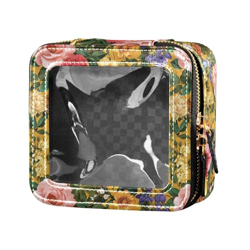 linqin Niedliche Make-up-Tasche mit Gartenblumen, transparent, Reisetaschen für Toilettenartikel, Make-up-Tasche, Organizer für Damen, Blumen-Roségold, 1 size von linqin