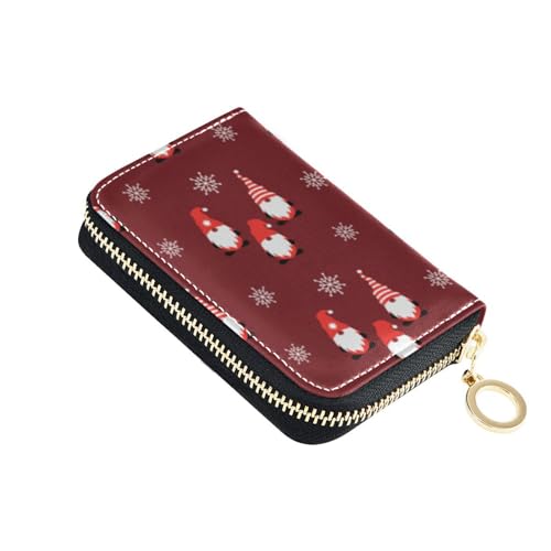 linqin Niedliche Weihnachtswichtel Rot Kleine Kreditkartenetui für Mädchen Risikofrei RFID Kartenhalter Leder Reißverschluss Kreditkartenfächer, Zwerge, Rot, 1 size, Classic von linqin