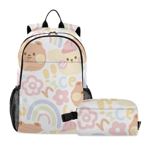 linqin Niedlicher Bärenhund-Rucksack mit Lunchbox, Jungen, Schultasche und Lunchbox-Set für Jungen, Rucksack für Mädchen 10-12 von linqin