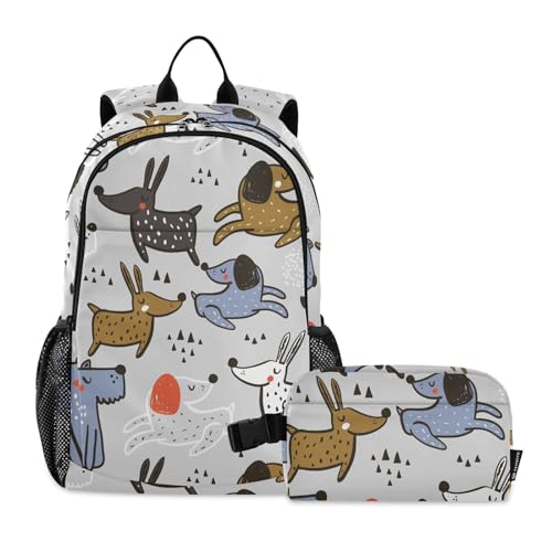 linqin Niedlicher Cartoon-Hunde-Rucksack für Schule und Lunchtasche, Schulrucksack mit Lunchtasche, Rucksack für Mädchen von 9–10 Jahren von linqin