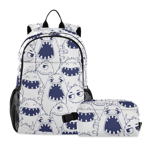 linqin Niedlicher Cartoon Monsters Rucksack für Jungen mit Lunchbox Jungen Schulrucksack mit Lunchbox Rucksack und Lunchbox Set 10-12 von linqin