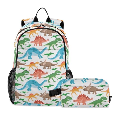 linqin Niedlicher Dinosaurier-Rucksack mit Lunchbox, Schultasche und Lunchbox-Set für Jungen, Taschen für Schuljungen im Alter von 8-10 Jahren von linqin