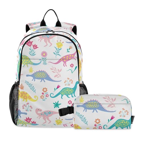 linqin Niedlicher Dinosaurier-Rucksack und Lunchbox für Jungen, Schultasche und Lunchbox-Set für Jungen, Taschen für Schuljungen 9-10 Jahre von linqin