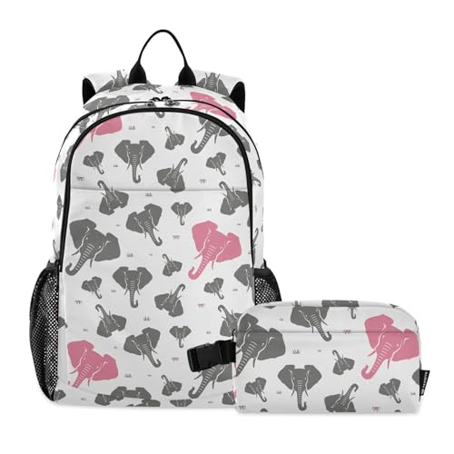 linqin Niedlicher Elefanten-Tierrucksack für Jungen mit Lunchbox, Schulrucksäcke für Mädchen, mit Lunchbox, Rucksack und Lunchbox-Set, Alter 8-10 Jahre alt von linqin