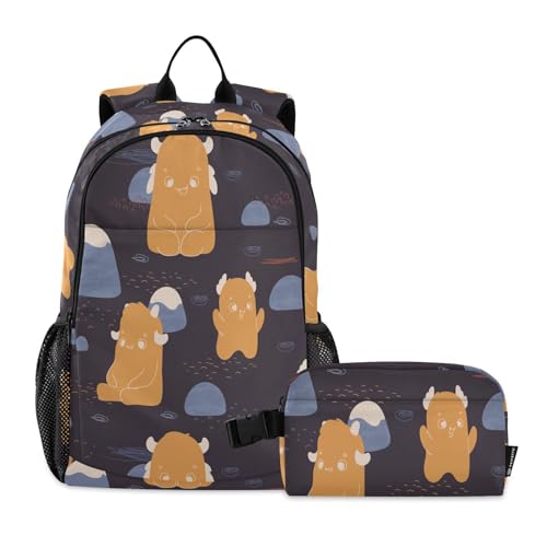 linqin Niedlicher Monsters Mounts Rucksack mit Lunchbox, Jungen, Schultasche und Lunchbox-Set für Jungen, Rucksäcke und Lunchbox, Alter 8-10 Jahre alt von linqin