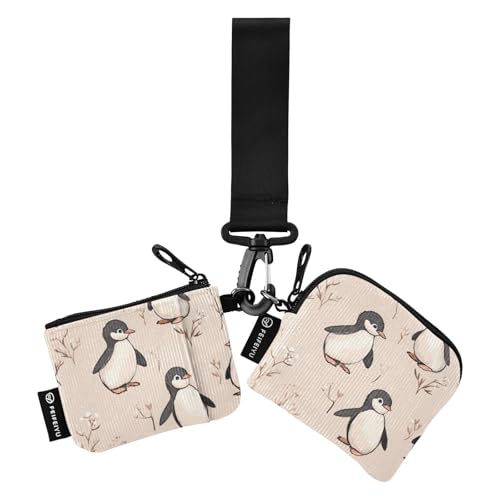 linqin Niedlicher Pinguin Beige Damen Dual Wallets Busniess Kartenetuis Große Kapazität Handgelenktasche Schlüsselhalter mit Reißverschluss Münzfach für Damen Herren 2 Packungen, Niedlicher Pinguin von linqin