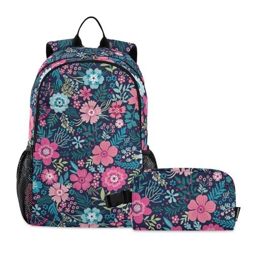 linqin Niedlicher bunter Blumen-Rucksack mit Lunchbox, Schultasche und Lunchbox-Set für Jungen, Büchertaschen mit Lunchbox für Jungen von 7–10 Jahren von linqin