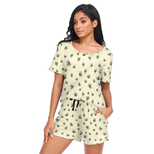 linqin Niedliches Bienen-Damen-Pyjama-Set, Pyjama-Outfits für Damen, niedliche Sommer-Lounge-Sets, Pyjama-Shorts, Niedliche Biene., S von linqin