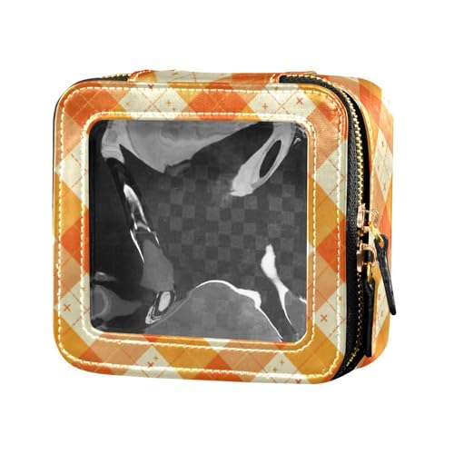 linqin Orange Buffalo Plaid Karo Niedliche Reise Make-up Tasche Klar Kulturbeutel Leder Organizer Taschen für Frauen Orange Buffalo Plaid Karo 1 Größe, Orangefarbenes Büffelkaro, 1 size von linqin