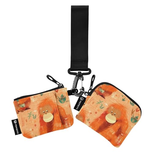linqin Orange Sienna Orang-Utans Damen Kartenetuis Kleingeldhalter Dünn Flach Reißverschluss Geldbörse Münztasche mit Reißverschlusstasche für Männer Frauen 2 Packungen, Orange Sienna Orang-Utans, 1 von linqin
